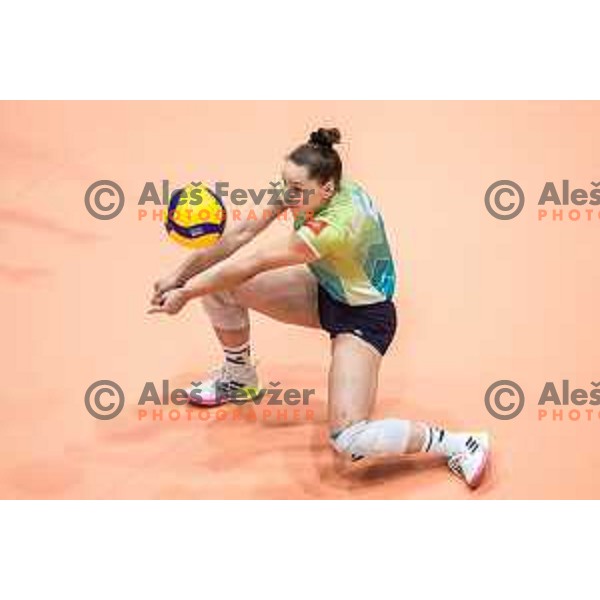 Lorena Lorber in action during women’s friendly volleyball match between Slovenia and Azerbaijan in Dvorana Tabor, Maribor, Slovenia on August 10, 2023. Photo: Jure Banfi