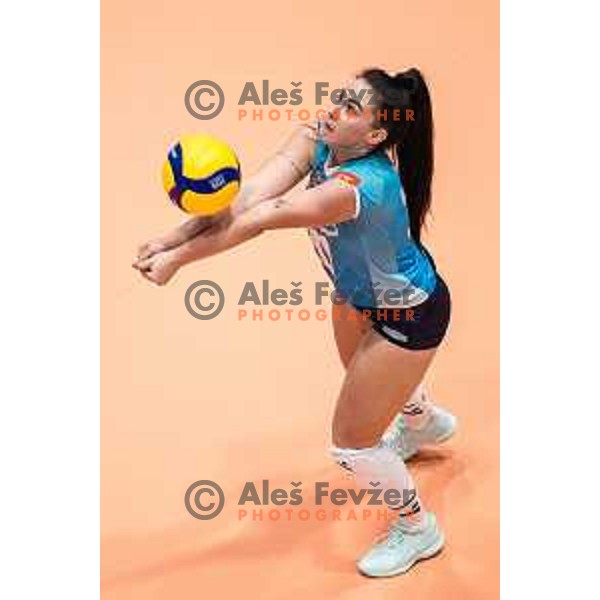 Katja Banko in action during women’s friendly volleyball match between Slovenia and Azerbaijan in Dvorana Tabor, Maribor, Slovenia on August 10, 2023. Photo: Jure Banfi