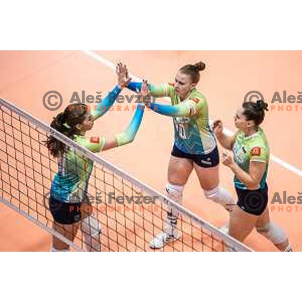 Sara Najdic celebrating during women’s friendly volleyball match between Slovenia and Azerbaijan in Dvorana Tabor, Maribor, Slovenia on August 10, 2023. Photo: Jure Banfi