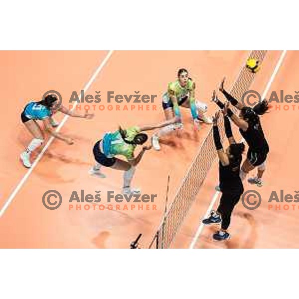 Katja Banko, Mirta Velikonja Grbac in action during women’s friendly volleyball match between Slovenia and Azerbaijan in Dvorana Tabor, Maribor, Slovenia on August 10, 2023. Photo: Jure Banfi