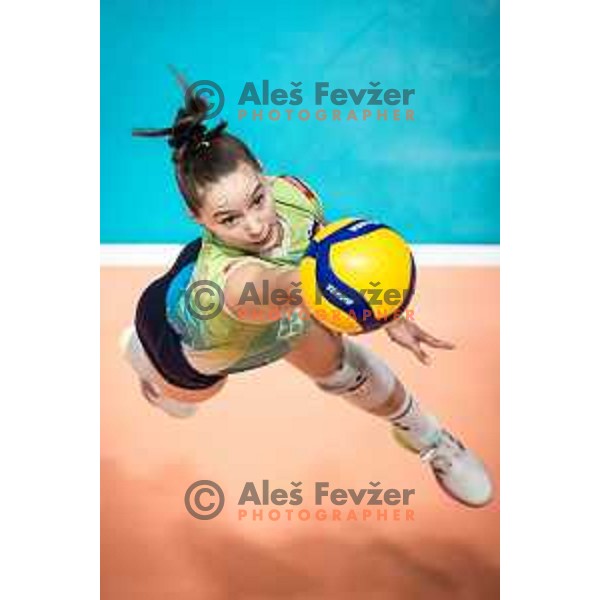 Lorena Lorber Fijok in action during women’s friendly volleyball match between Slovenia and Azerbaijan in Dvorana Tabor, Maribor, Slovenia on August 10, 2023. Photo: Jure Banfi