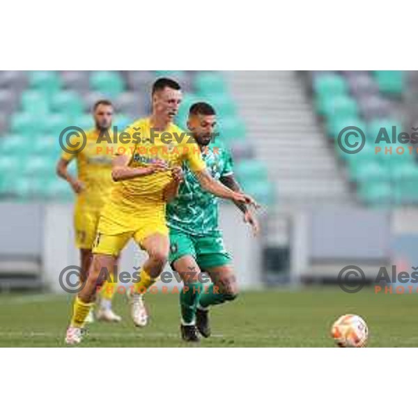 Marcel Rating and Svit Seslar celebrate goal during Prva liga Telemach 2023/2024 football match between Olimpija and Domzale in Ljubljana, Slovenia on August 12, 2023