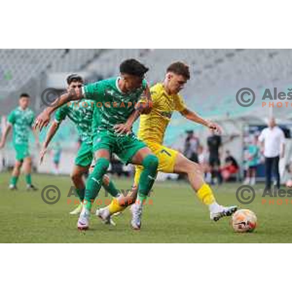 In action during Prva liga Telemach 2023/2024 football match between Olimpija and Domzale in Ljubljana, Slovenia on August 12, 2023