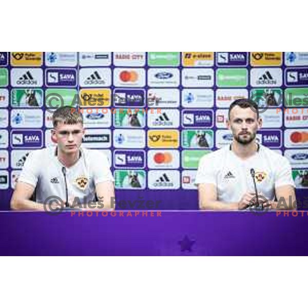 Marcel Lorber and Max Watson at the press conference after UEFA Europa Conference League qualifications football match between Maribor and Fenerbahce in Ljudski vrt, Maribor, Slovenia on August 17, 2023. Photo: Jure Banfi