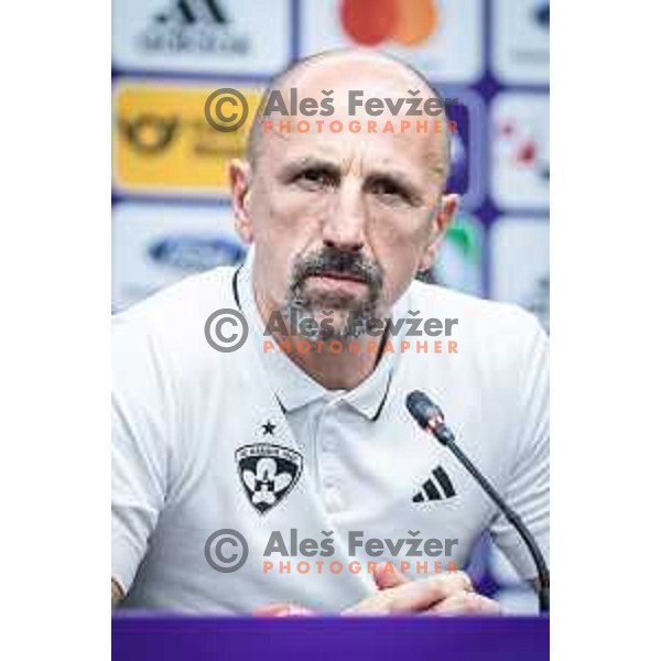 Damir Krznar, head coach of Maribor at the press conference after UEFA Europa Conference League qualifications football match between Maribor and Fenerbahce in Ljudski vrt, Maribor, Slovenia on August 17, 2023. Photo: Jure Banfi