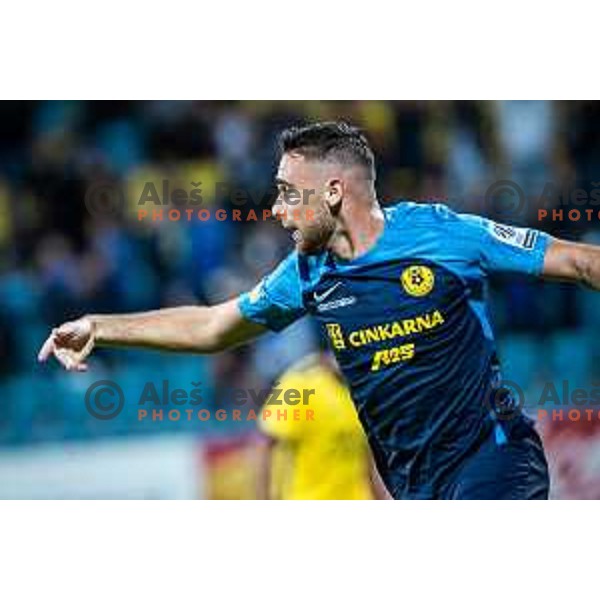 Aljosa Matko celebrating during UEFA Europa Conference League qualifications football match between Celje and Maccabi Tel Aviv in Arena z’dezele, Celje, Slovenia on August 31, 2023. Photo: Jure Banfi