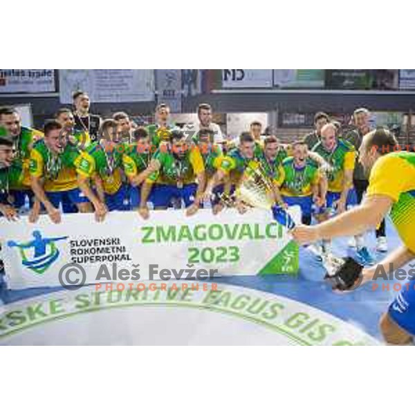 in action during handball Slovenian SuperCup match between Jerusalem Ormoz and Celje Pivovarna Lasko in Ormoz on September 3, 2023