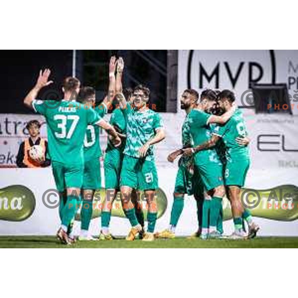 Ahmet Muhamedbegovic, Rui Pedro Da Silva E Sousa celebrating during Prva liga Telemach football match between Mura and Olimpija in Fazanerija, Murska Sobota, Slovenia on September 3, 2023. Foto: Jure Banfi