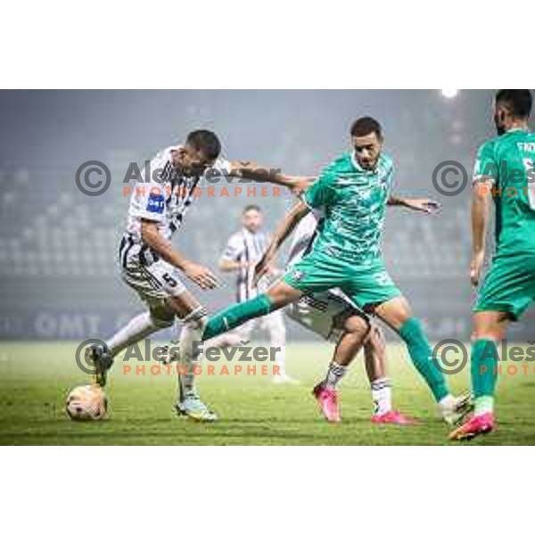 Leard Sadriu vs Reda Boultam in action during Prva liga Telemach football match between Mura and Olimpija in Fazanerija, Murska Sobota, Slovenia on September 3, 2023. Foto: Jure Banfi