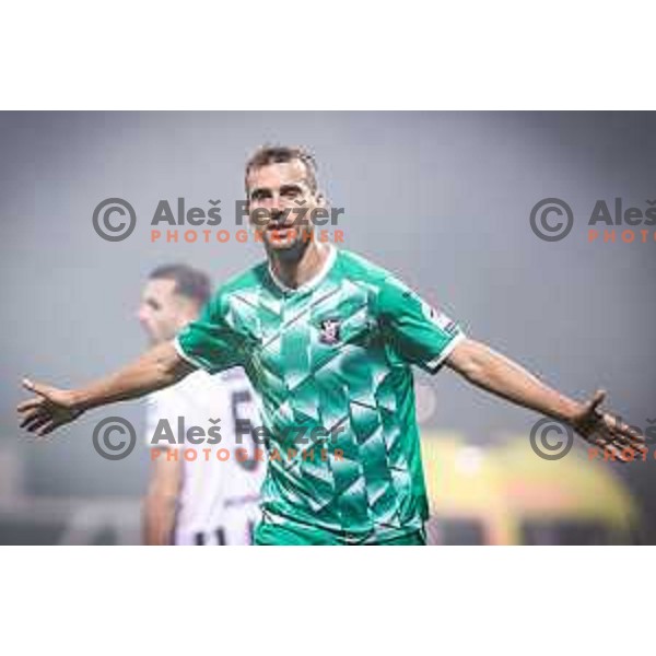 Mustafa Nukic celebrating during Prva liga Telemach football match between Mura and Olimpija in Fazanerija, Murska Sobota, Slovenia on September 3, 2023. Foto: Jure Banfi