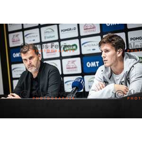 Joao Henriques, head coach of Olimpija and Marko Brest at the press conference after Prva liga Telemach football match between Mura and Olimpija in Fazanerija, Murska Sobota, Slovenia on September 3, 2023. Foto: Jure Banfi