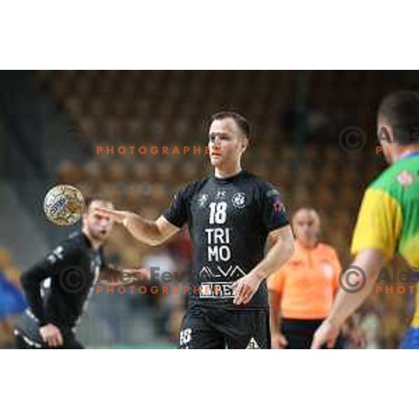 Marko Kotar in action during 1.NLB Liga handball match between RK Pivovarna Lasko and Trimo Trebnje in Zlatorog Arena, Celje, Slovenia on September 9, 2023