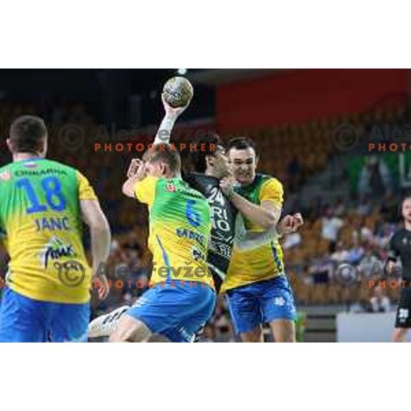 In action during 1.NLB Liga handball match between RK Pivovarna Lasko and Trimo Trebnje in Zlatorog Arena, Celje, Slovenia on September 9, 2023