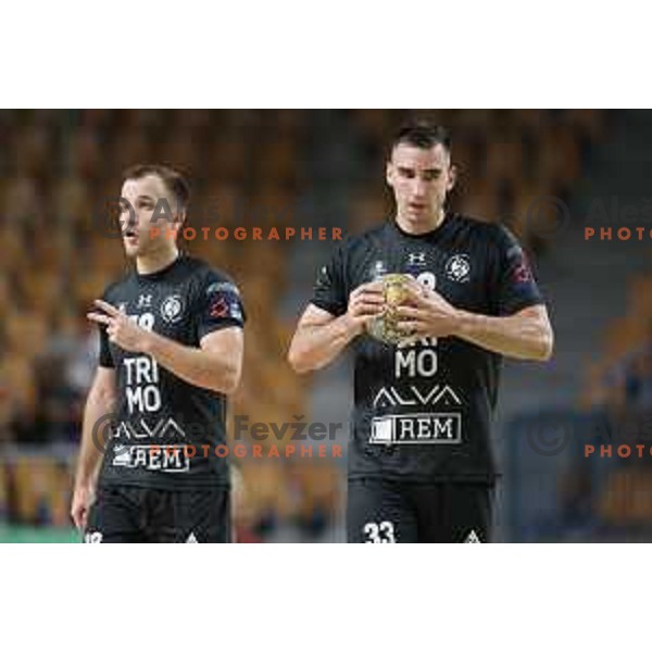 Lan Grbic in action during 1.NLB Liga handball match between RK Pivovarna Lasko and Trimo Trebnje in Zlatorog Arena, Celje, Slovenia on September 9, 2023
