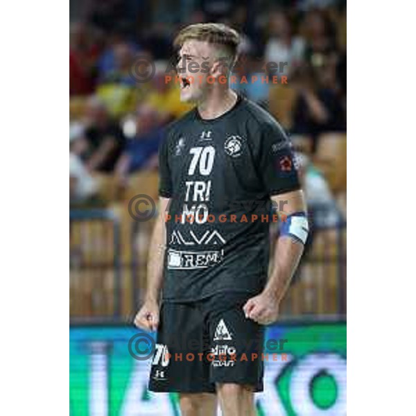 Miodrag Corsovic in action during 1.NLB Liga handball match between RK Pivovarna Lasko and Trimo Trebnje in Zlatorog Arena, Celje, Slovenia on September 9, 2023