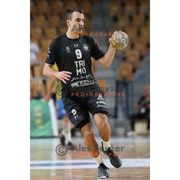 Jan Jurecic in action during 1.NLB Liga handball match between RK Pivovarna Lasko and Trimo Trebnje in Zlatorog Arena, Celje, Slovenia on September 9, 2023