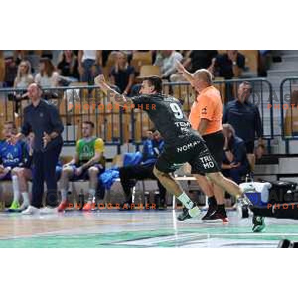 Jan Jurecic in action during 1.NLB Liga handball match between RK Pivovarna Lasko and Trimo Trebnje in Zlatorog Arena, Celje, Slovenia on September 9, 2023