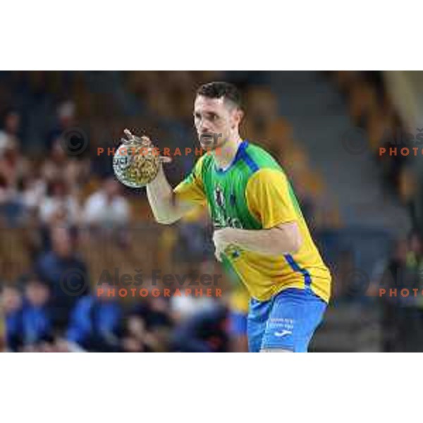 Mitja Janc in action during 1.NLB Liga handball match between RK Pivovarna Lasko and Trimo Trebnje in Zlatorog Arena, Celje, Slovenia on September 9, 2023