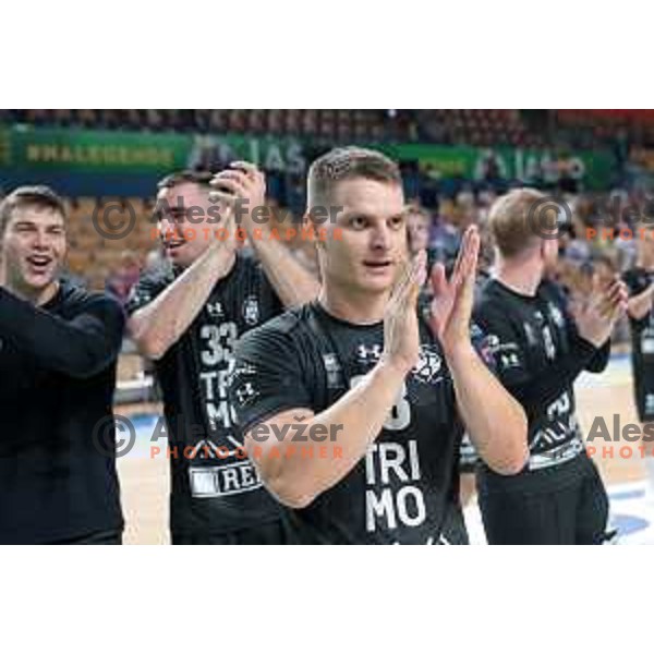 Uros Udovic in action during 1.NLB Liga handball match between RK Pivovarna Lasko and Trimo Trebnje in Zlatorog Arena, Celje, Slovenia on September 9, 2023