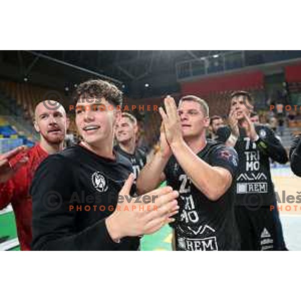 Uros Udovic in action during 1.NLB Liga handball match between RK Pivovarna Lasko and Trimo Trebnje in Zlatorog Arena, Celje, Slovenia on September 9, 2023