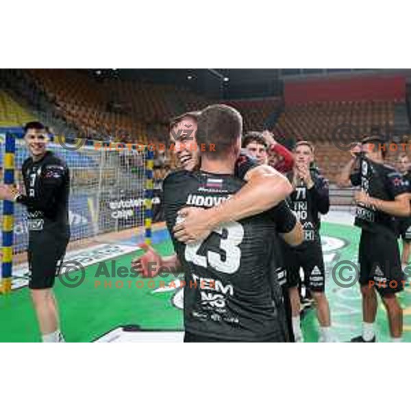 In action during 1.NLB Liga handball match between RK Pivovarna Lasko and Trimo Trebnje in Zlatorog Arena, Celje, Slovenia on September 9, 2023