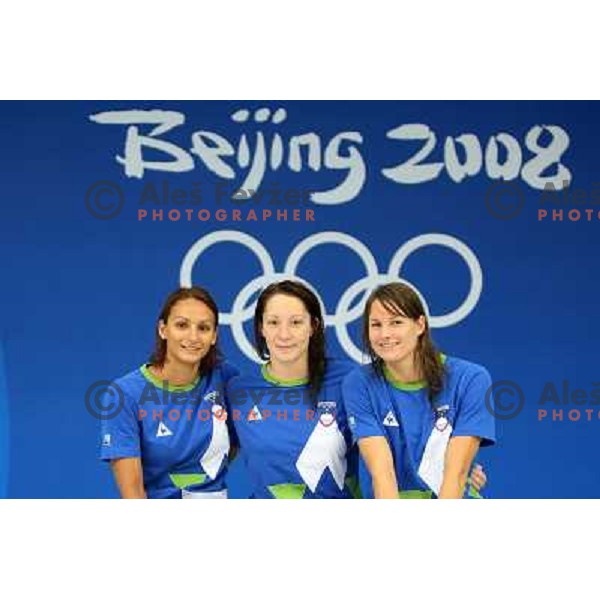 Nina Sovinek, Anja Klinar and Sara Isakovic during practice session in Cube at 2008 Beijing Summer Olympic games, China on August 9, 2008