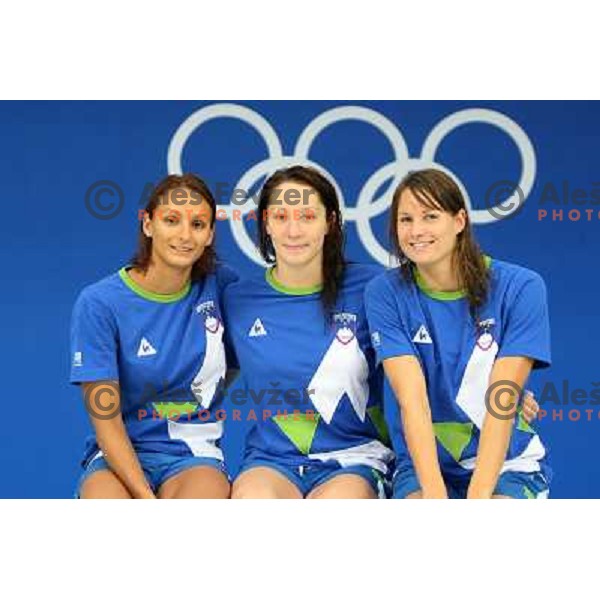 Nina Sovinek, Anja Klinar and Sara Isakovic during practice session in Cube at 2008 Beijing Summer Olympic games, China on August 9, 2008