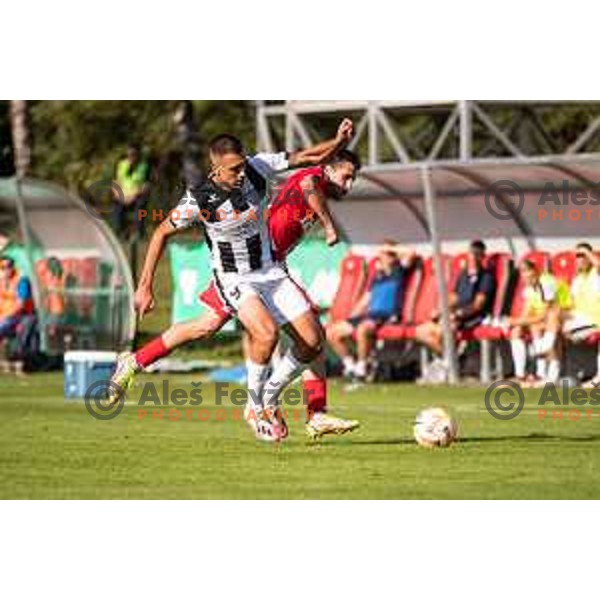 Nejc Gradisar during Prva liga Telemach football match between Aluminij and Rogaska in Kidricevo, Slovenia on September 16, 2023.