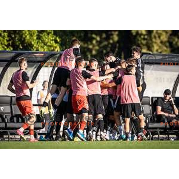 Players of Mura celebrating during Prva liga Telemach football match between Mura and Bravo in Fazanerija, Murska Sobota, Slovenia on September 16, 2023. Photo: Jure Banfi