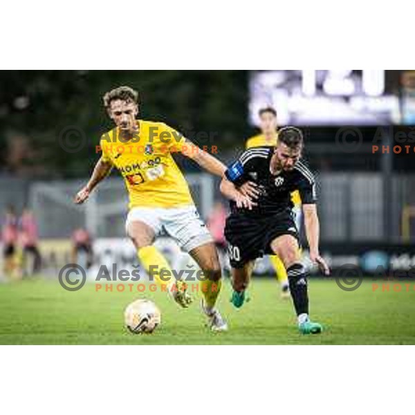 Gasper Trdin vs Almin Kurtovic in action during Prva liga Telemach football match between Mura and Bravo in Fazanerija, Murska Sobota, Slovenia on September 16, 2023. Photo: Jure Banfi