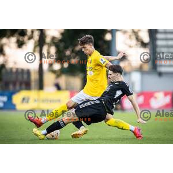 Matic Ivansek vs Dardan Shabanhaxhaj in action during Prva liga Telemach football match between Mura and Bravo in Fazanerija, Murska Sobota, Slovenia on September 16, 2023. Photo: Jure Banfi