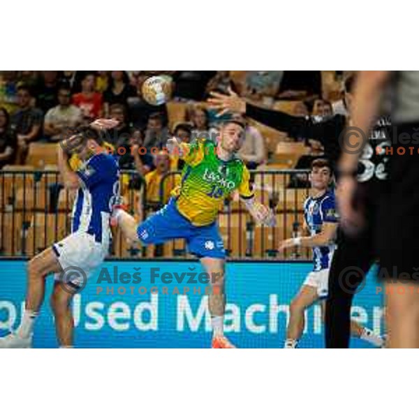 Mitja Janc in action during EHF Champions League handball match between Celje Pivovarna Lasko and FC Porto in Zlatorog Arena, Celje, Slovenia on September 20, 2023