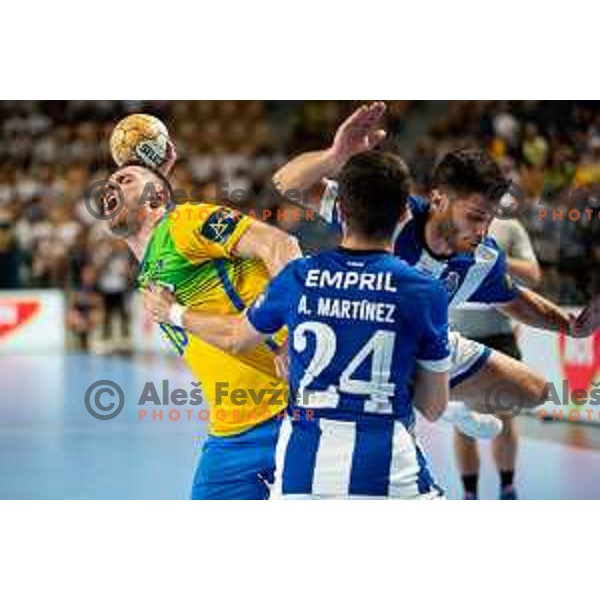 Mitja Janc in action during EHF Champions League handball match between Celje Pivovarna Lasko and FC Porto in Zlatorog Arena, Celje, Slovenia on September 20, 2023