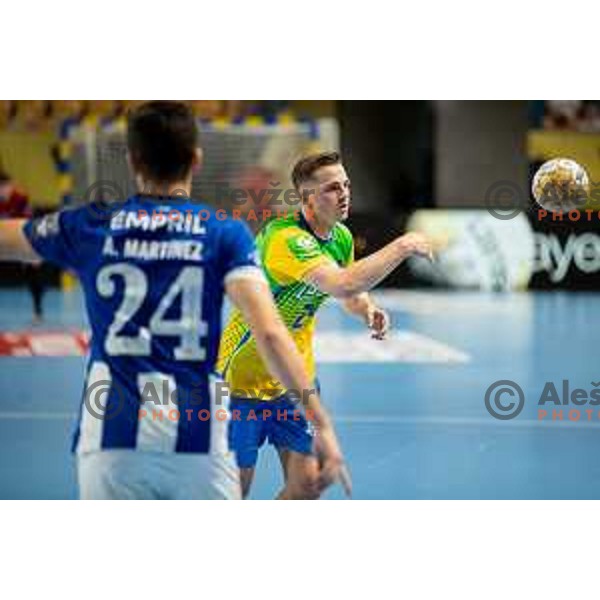 Vid Kacicnik in action during EHF Champions League handball match between Celje Pivovarna Lasko and FC Porto in Zlatorog Arena, Celje, Slovenia on September 20, 2023
