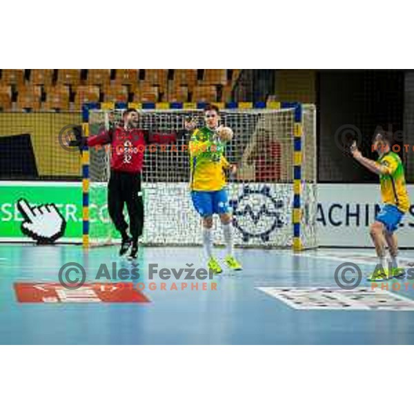 Rok Zaponsek in action during EHF Champions League handball match between Celje Pivovarna Lasko and FC Porto in Zlatorog Arena, Celje, Slovenia on September 20, 2023