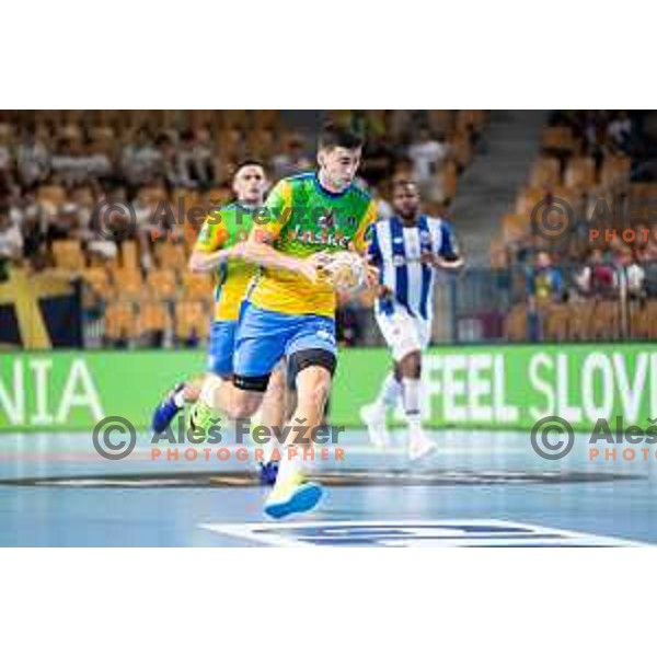 Luka Peric in action during EHF Champions League handball match between Celje Pivovarna Lasko and FC Porto in Zlatorog Arena, Celje, Slovenia on September 20, 2023