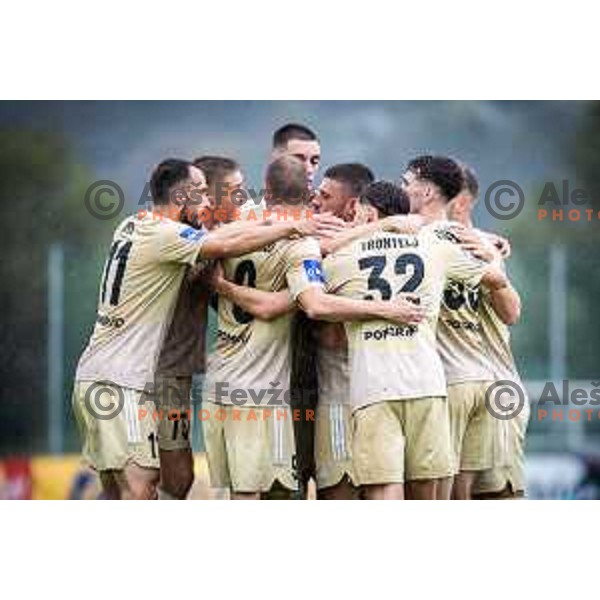 Amadej Marosa and other players of Mura celebrating during Prva liga Telemach football match between Rogaska and Mura in Sportni center Rogaska Slatina, Slovenia on September 23, 2023.Photo: Jure Banfi
