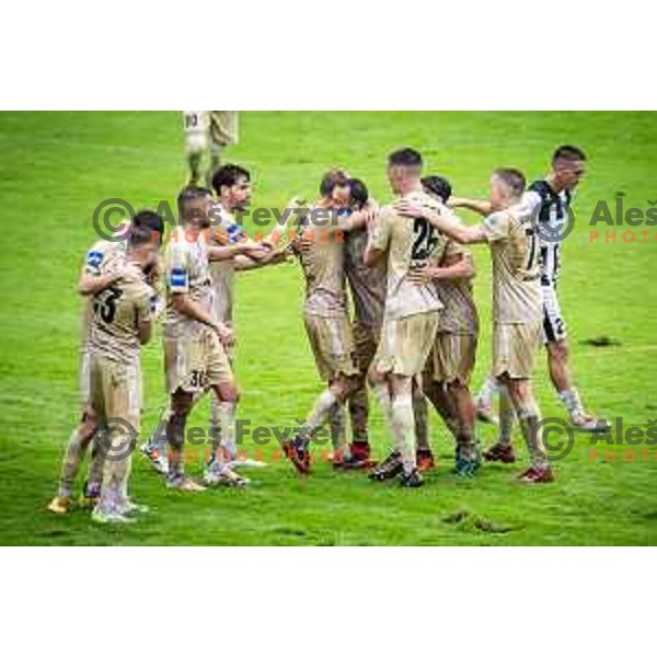 Filippo Tripi, Ziga Kous and other players of Mura celebrating during Prva liga Telemach football match between Rogaska and Mura in Sportni center Rogaska Slatina, Slovenia on September 23, 2023.Photo: Jure Banfi