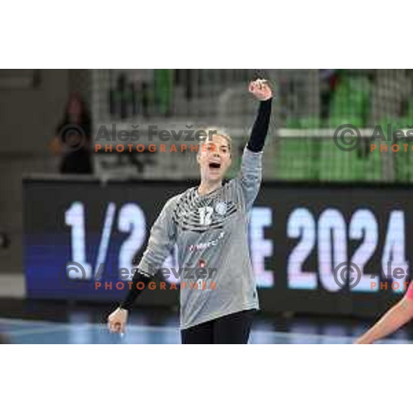 Barbara Arenhart in action during EHF Champions League Women 2022-2023 handball match between Krim Mercator and FTC Rail Cargo Hungaria in Ljubljana, Slovenia on September 23, 2023