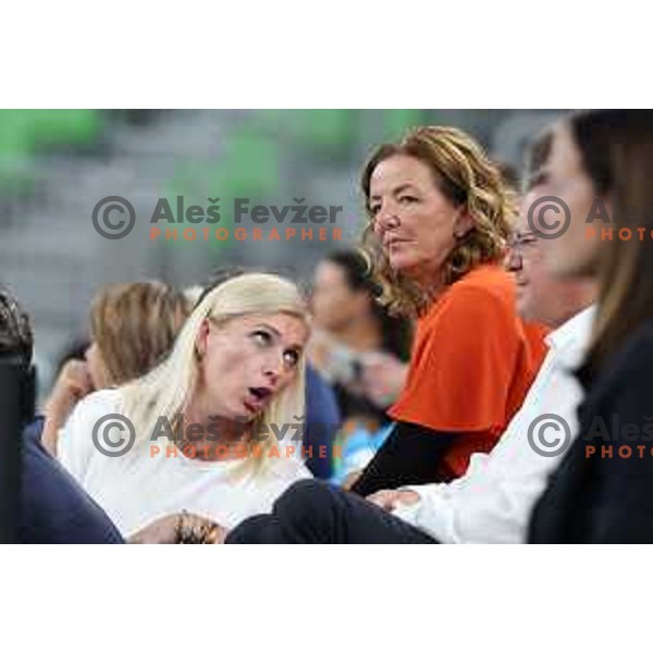 Deja Doler Ivanovic, Marta Bon and Zoran Jankovic during EHF Champions League Women 2022-2023 handball match between Krim Mercator and FTC Rail Cargo Hungaria in Ljubljana, Slovenia on September 23, 2023