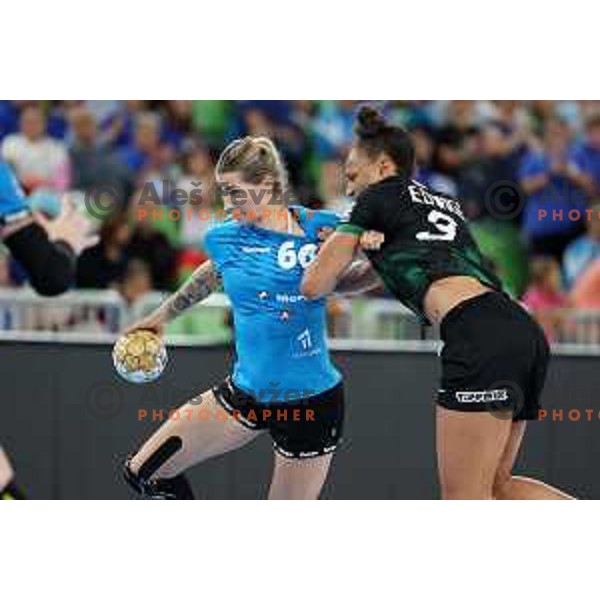 Aleksandra Rosiak in action during EHF Champions League Women 2022-2023 handball match between Krim Mercator and FTC Rail Cargo Hungaria in Ljubljana, Slovenia on September 23, 2023