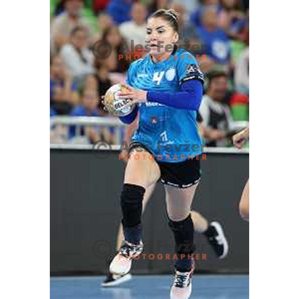 Jovanka Radicevic in action during EHF Champions League Women 2022-2023 handball match between Krim Mercator and FTC Rail Cargo Hungaria in Ljubljana, Slovenia on September 23, 2023