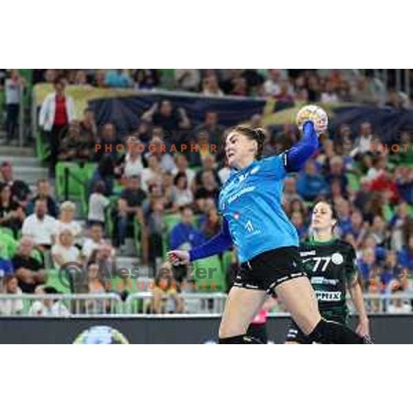 Jovanka Radicevic in action during EHF Champions League Women 2022-2023 handball match between Krim Mercator and FTC Rail Cargo Hungaria in Ljubljana, Slovenia on September 23, 2023