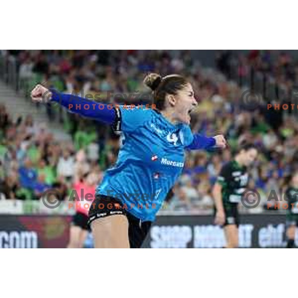 Jovanka Radicevic in action during EHF Champions League Women 2022-2023 handball match between Krim Mercator and FTC Rail Cargo Hungaria in Ljubljana, Slovenia on September 23, 2023