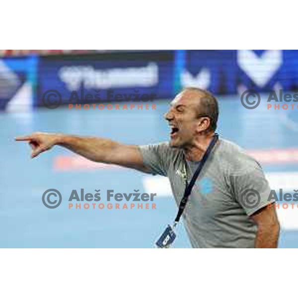 Dragan Adzic, head coach of Krim in action during EHF Champions League Women 2022-2023 handball match between Krim Mercator and FTC Rail Cargo Hungaria in Ljubljana, Slovenia on September 23, 2023