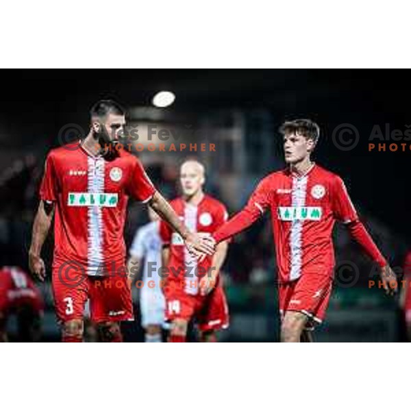 Aleksandar Zeljkovic and Rok Schaubach during Prva liga Telemach football match between Aluminij and Maribor in Kidricevo, Slovenia on October 1, 2023. Photo: Jure Banfi