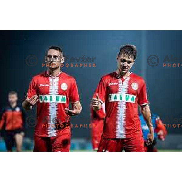 Tin Matic and Gal Gorenak during Prva liga Telemach football match between Aluminij and Maribor in Kidricevo, Slovenia on October 1, 2023. Photo: Jure Banfi