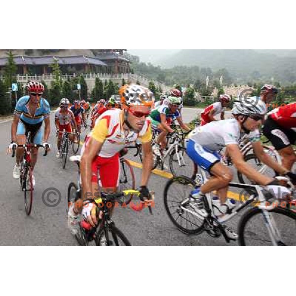 Alberto Contador (ESP), Tadej Valjavec (SLO) during Cycling Road race at Olympic games i Beijing, China 9.8.2008 