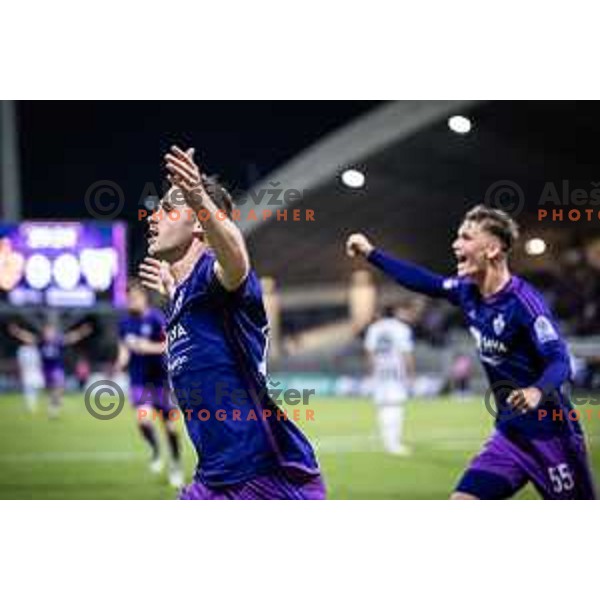 Jan Repas celebrating during Prva liga Telemach football match between Maribor and Mura in Ljudski vrt, Maribor, Slovenia on October 7, 2023. Photo: Jure Banfi
