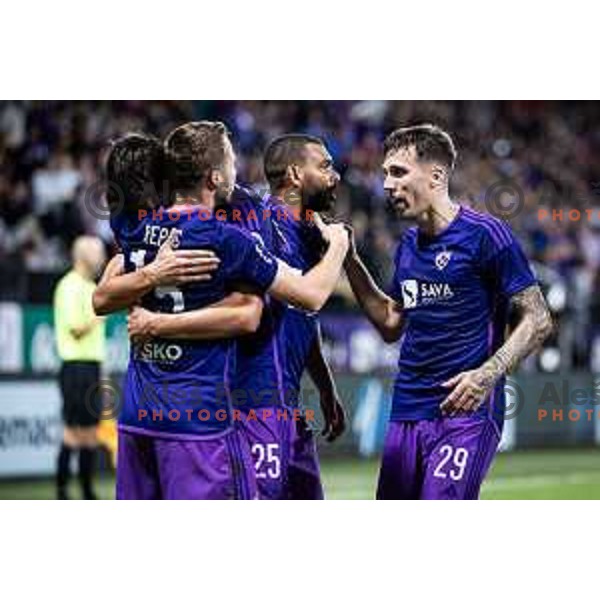 Andraz Zinic celebrating during Prva liga Telemach football match between Maribor and Mura in Ljudski vrt, Maribor, Slovenia on October 7, 2023. Photo: Jure Banfi
